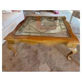 Traditional Wood Coffee Table w/ Glass Inset Top 41x41 Queen Anne