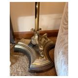 Brass Tone Bridge Arm Floor Lamp Cream Shade Damaged Base As Is