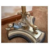 Brass Tone Bridge Arm Floor Lamp Cream Shade Damaged Base As Is