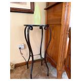 Metal Plant Stand Accent Table with Glass Top 28in Tall Good