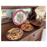 Vintage Decor Lot BLOCK Country Village Plates Floral Plate Wood Basket