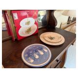 Holiday Ceramic Serving Pieces Snowman Plate & 2 Tier Tidbit Stand