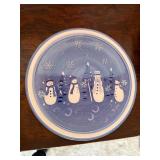 Holiday Ceramic Serving Pieces Snowman Plate & 2 Tier Tidbit Stand