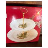 Holiday Ceramic Serving Pieces Snowman Plate & 2 Tier Tidbit Stand