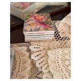 Vintage Lace Table Linen Lot Runner Doilies Coasters Ivory Decor