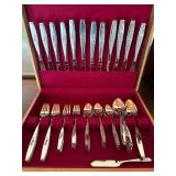 Vintage Silverplate Flatware Set Floral Pattern in Case 29 Pc