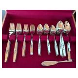 Vintage Silverplate Flatware Set Floral Pattern in Case 29 Pc