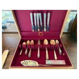Vintage Rogers Silverplate Flatware Lot in Naken Chest w/ Server