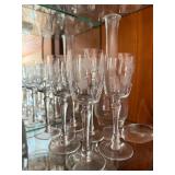 Vintage Etched Floral Glass Decanter Set w 6 Cordial Glasses