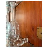 Vintage Etched Floral Glass Decanter Set w 6 Cordial Glasses