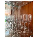 Vintage Etched Floral Glass Decanter Set w 6 Cordial Glasses