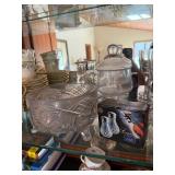 Vintage Footed Pressed Glass Centerpiece Bowl Frosted Cut Pattern