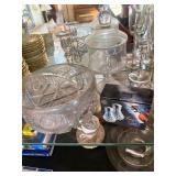 Vintage Footed Pressed Glass Centerpiece Bowl Frosted Cut Pattern