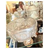 Vintage Footed Pressed Glass Centerpiece Bowl Frosted Cut Pattern