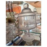 Vintage Footed Pressed Glass Centerpiece Bowl Frosted Cut Pattern