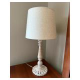 Carved Whitewashed Table Lamp w Linen Drum Shade 20in Traditional