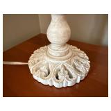 Carved Whitewashed Table Lamp w Linen Drum Shade 20in Traditional