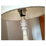 Carved Whitewashed Table Lamp w Linen Drum Shade 20in Traditional