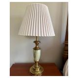 Brass Tone Table Lamp w Pleated Shade Faux Marble Column 30in