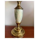 Brass Tone Table Lamp w Pleated Shade Faux Marble Column 30in