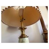 Brass Tone Table Lamp w Pleated Shade Faux Marble Column 30in