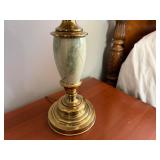 Brass Tone Table Lamp w Pleated Shade Faux Marble Column 30in