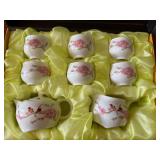 Chinese Porcelain Tea Set w/ 6 Cups Teapot Creamer Boxed Floral Bird