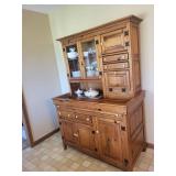 Oak China Cabinet Hutch with Glass Doors, 4 Drawers & Side Cabinet - Vintage