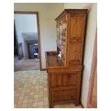 Oak China Cabinet Hutch with Glass Doors, 4 Drawers & Side Cabinet - Vintage