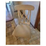 Wood Dining Table Set with 6 Cream Chairs - 54 x 38 x 31 in - Easily recover the chair seats - currently have two different upholsties