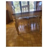 Wood Dining Table Set with 6 Cream Chairs - 54 x 38 x 31 in - Easily recover the chair seats - currently have two different upholsties