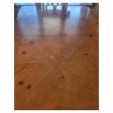 Wood Dining Table Set with 6 Cream Chairs - 54 x 38 x 31 in - Easily recover the chair seats - currently have two different upholsties