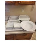 White Ceramic Bowls & Tray Set - Square & Rectangular Dishes