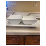 White Ceramic Bowls & Tray Set - Square & Rectangular Dishes