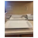 White Ceramic Bowls & Tray Set - Square & Rectangular Dishes