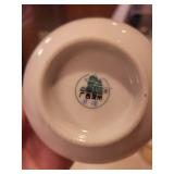 Chinese Porcelain Bowls - 9-Piece Set with Red Geometric Border (Guangxi Hezhou Mark)