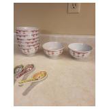 Chinese Porcelain Bowls - 9-Piece Set with Red Geometric Border (Guangxi Hezhou Mark)