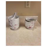 ZM Brand Porcelain Bowl Set with Spoons - Floral Pink/Blue Pattern, Gold Rim