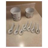 ZM Brand Porcelain Bowl Set with Spoons - Floral Pink/Blue Pattern, Gold Rim