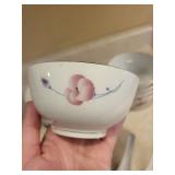 ZM Brand Porcelain Bowl Set with Spoons - Floral Pink/Blue Pattern, Gold Rim