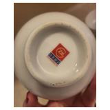 ZM Brand Porcelain Bowl Set with Spoons - Floral Pink/Blue Pattern, Gold Rim