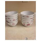 ZM Brand Porcelain Bowl Set with Spoons - Floral Pink/Blue Pattern, Gold Rim