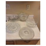 Crystal Glassware Assortment - Cut Diamond Pattern Bowls & Plates