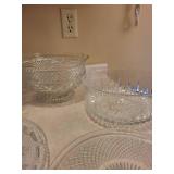 Crystal Glassware Assortment - Cut Diamond Pattern Bowls & Plates