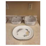 Pair of Floral Ceramic Corning Ware Casserole Dishes with Glass Lids - 2-Piece Kitchen Set
