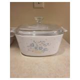 Pair of Floral Ceramic Corning Ware Casserole Dishes with Glass Lids - 2-Piece Kitchen Set