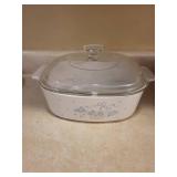 Pair of Floral Ceramic Corning Ware Casserole Dishes with Glass Lids - 2-Piece Kitchen Set