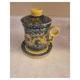 Dragon-Patterned Blue Porcelain Teapot With Infuser - Yellow Handle And Lid
