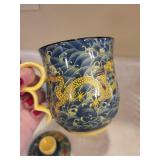 Dragon-Patterned Blue Porcelain Teapot With Infuser - Yellow Handle And Lid