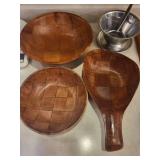 Wooden Bowls Set with Metal Bowls & Iron Panel - Made in India